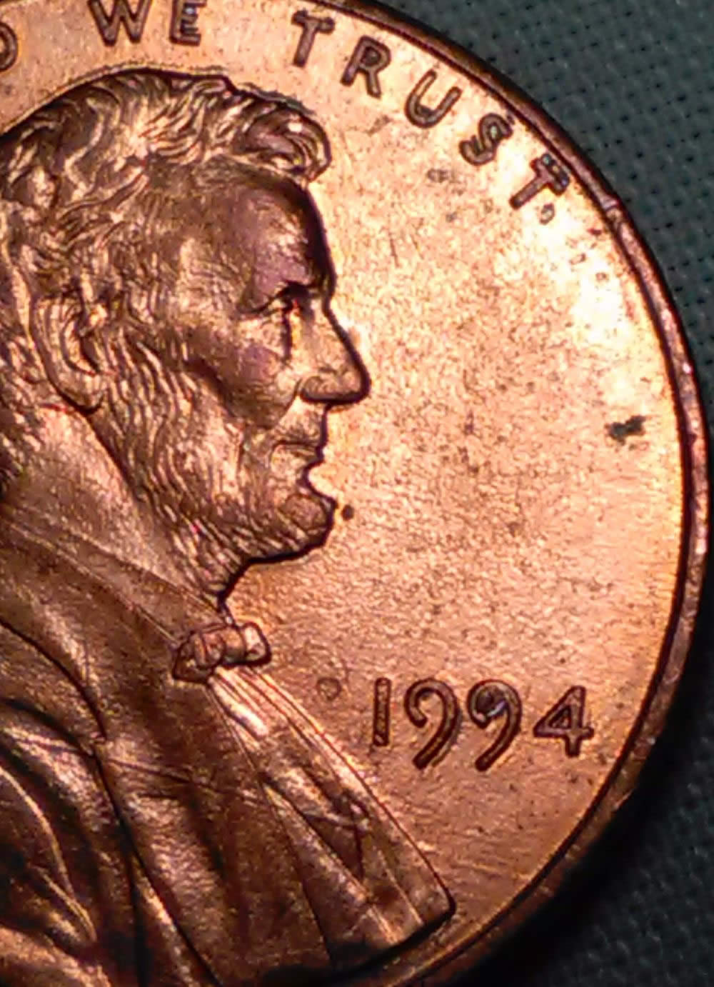 1994-P-Lincoln-Cent-With-Die-Chip-In-2nd-9-Of-1994